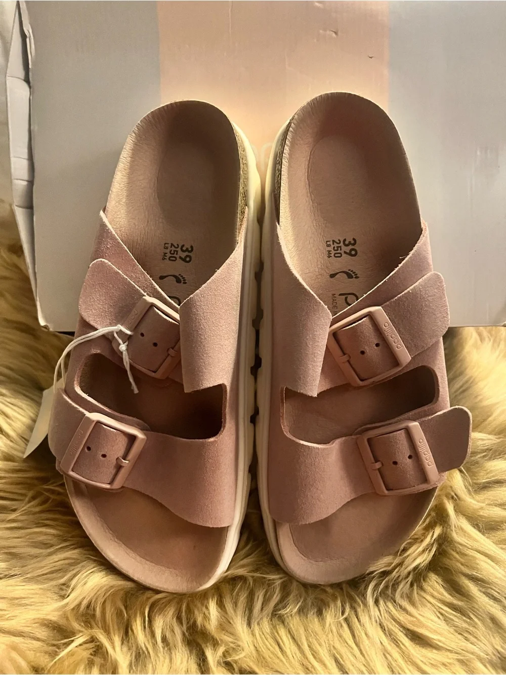 NEW with Tags Birkenstock Papillio Blush Pink Suede Double Buckle Slides - Picture 2 of 5